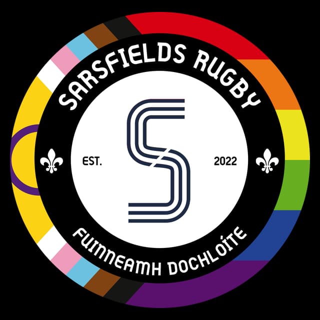 Sarsfields Rugby crest, established 2022, with the motto Fuinneamh Dochloíte